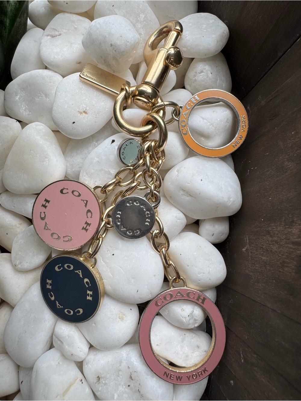 Coach Enamel Disc Charm Keychain Bag Charm Pink Navy Gold Tone - Picture 3 of 6